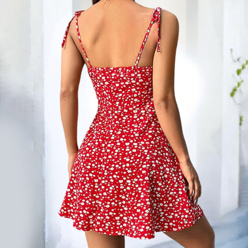 Floral Mini Dress Spaghetti Strap Tie Shoulder Ruffle Summer Boho Dresses FitiqueFit