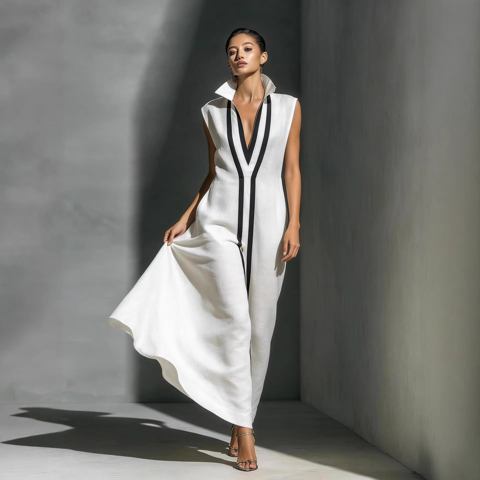 Women's V-Neck Color-Block Sleeveless A-Line Maxi Dress – 4 Colors XS–2XL FitiqueFit
