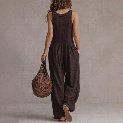 Women’s Loose V-Neck Sleeveless Wide-Leg Jumpsuit FitiqueFit