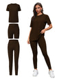 Three Piece Set, Round Neck Short Sleeved Top And Shorts And Pants Set, Sports And Casual Clothing See size chart under “more details” The Fashion Celestial