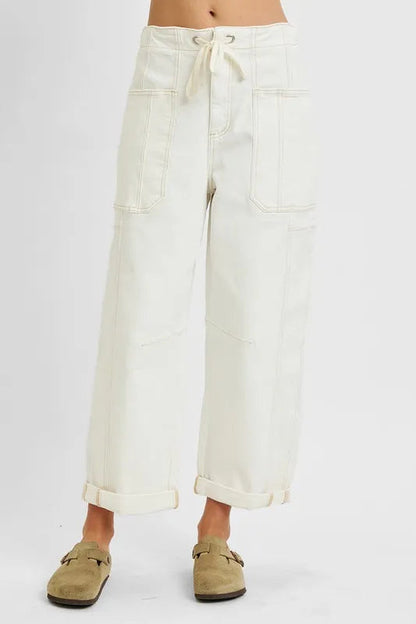 RISEN Full Size High Rise Crop Wide Barrel Cargo Pocket Jeans Plus Size Garden Naked Curves