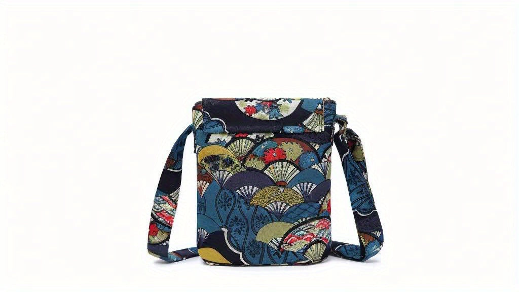 Ethnic Style Crossbody Bag, Vintage Floral Print Bucket Bag, Women's Fabric Flap Purse NovaCart