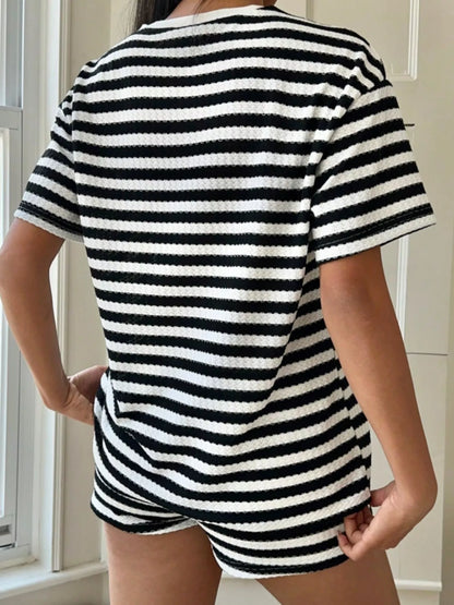 Striped Round Neck Top and Shorts Set New Era Fashion LLc