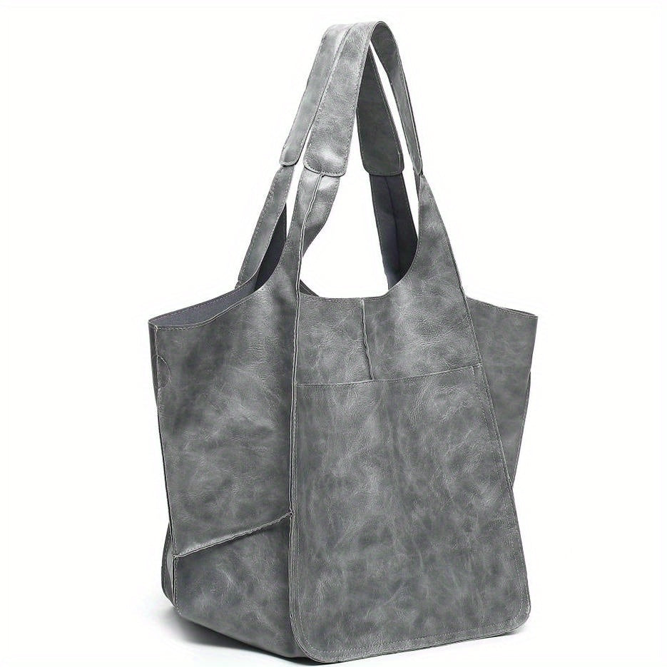 Large Capacity Retro PU Tote Bag For Women - Spacious & Stylish Handbag With Handy Front Pocket For Work, Travel & Everyday Chic NovaCart