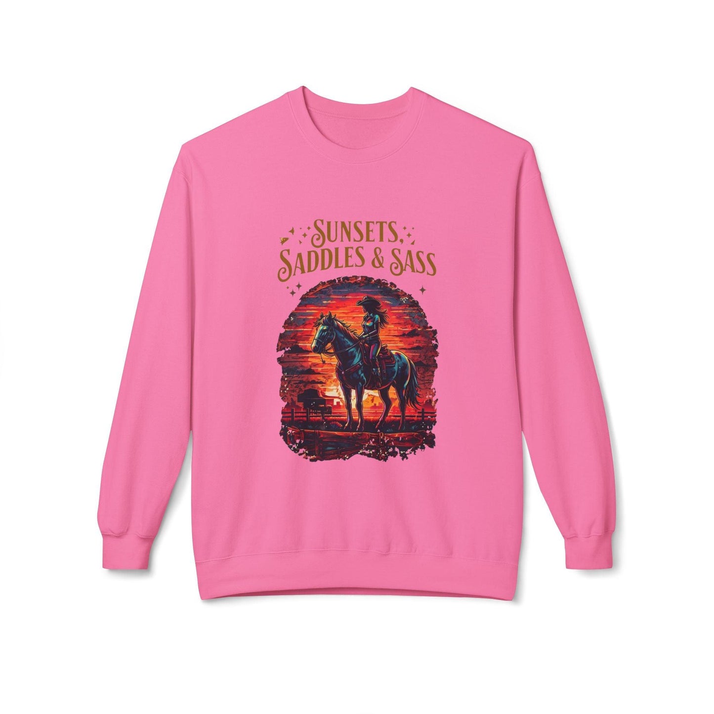 Sunsets Saddles and Sass Softstyle Fleece Crewneck Sweatshirt Country in My Heart