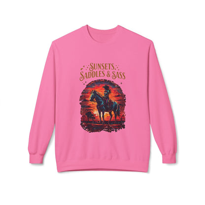 Sunsets Saddles and Sass Softstyle Fleece Crewneck Sweatshirt Country in My Heart