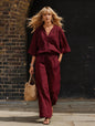 Women's Linen Button-Up Cardigan & Wide-Leg Pants Set – 2-Piece Outfit FitiqueFit