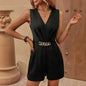 Elegant Sleeveless V-Neck Jumpsuit Solid Color One-Piece FitiqueFit