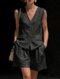 Women’s Cotton Linen Sleeveless Vest Top and Shorts Set FitiqueFit