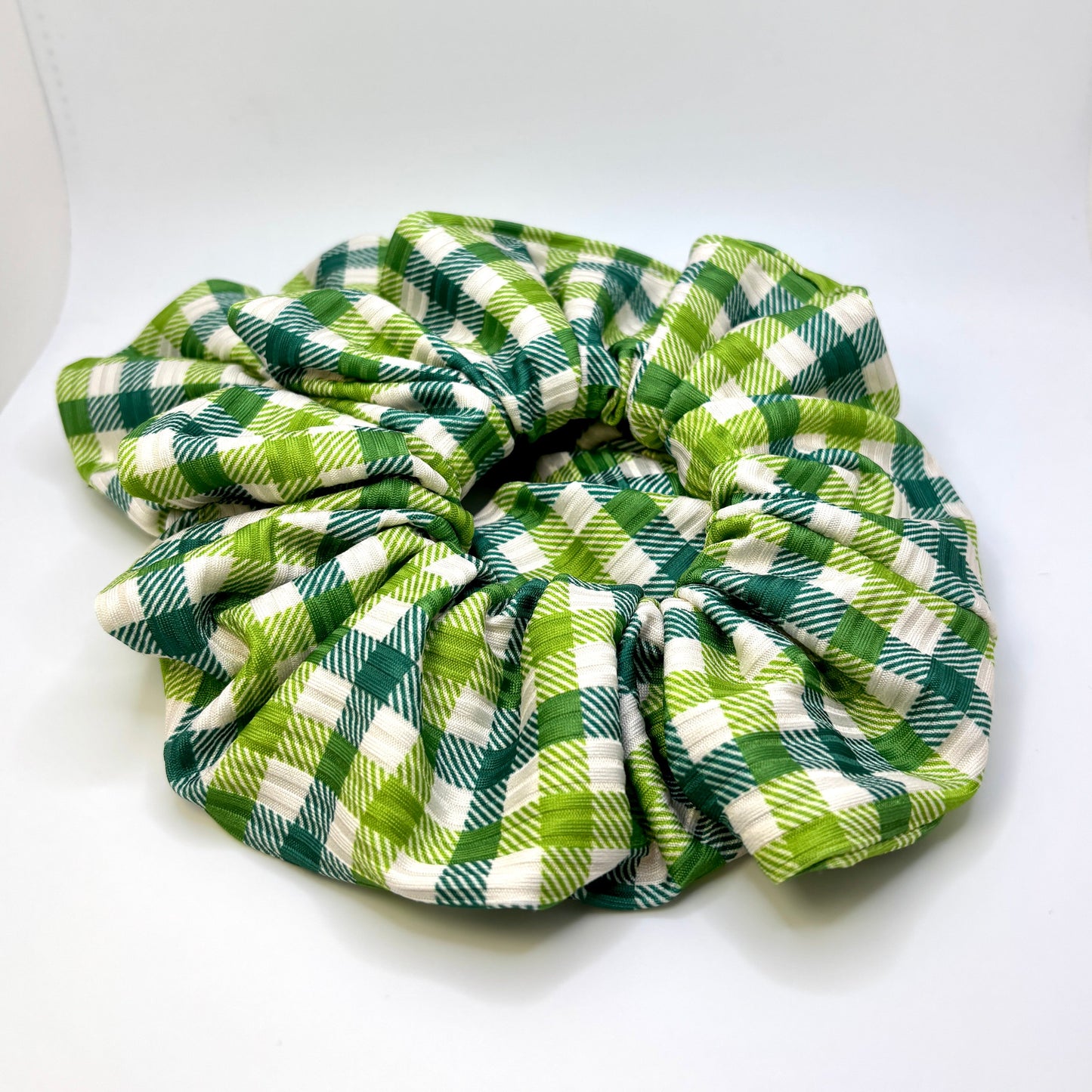 Green Plaid St Patrick's Day Ribbed Scrunchie Enchanted Scrunch