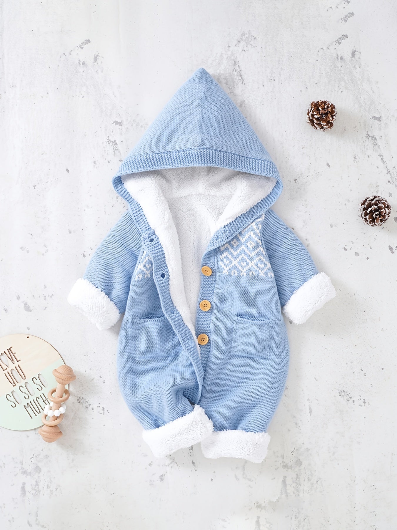 Newborn Boys And Girls Knitted Jumpsuit With Long Sleeve Hooded Pants Jumpsuit NovaCart