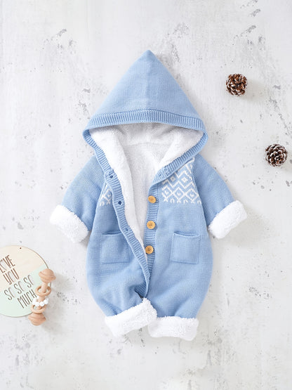 Newborn Boys And Girls Knitted Jumpsuit With Long Sleeve Hooded Pants Jumpsuit NovaCart