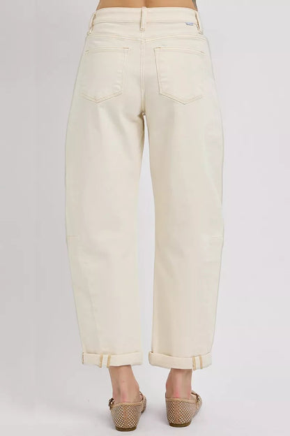 RISEN High Rise Relaxed Barrel Cuffed Jeans West2East Surf