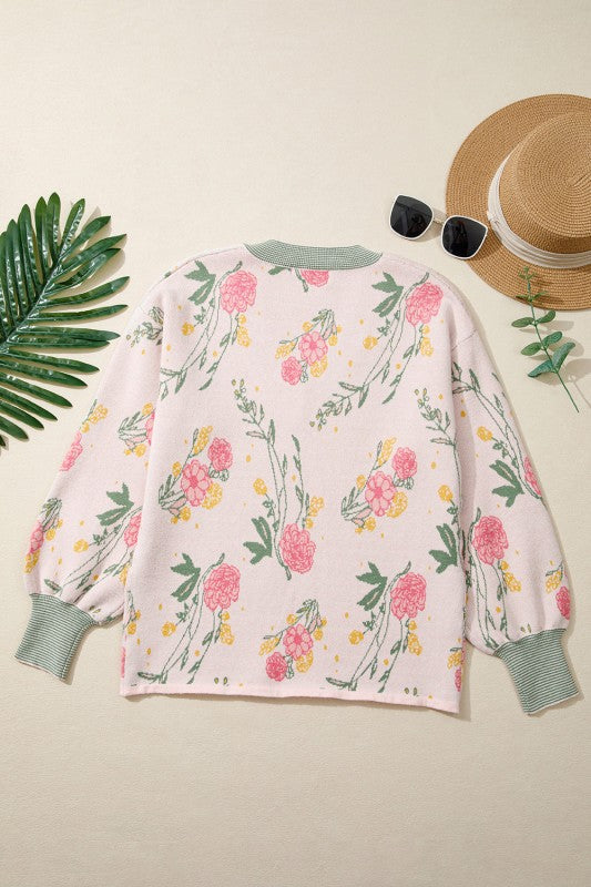 Floral Stripe Contrast V-Neck Sweater Shop Style & More | Fresh Looks, Everyday Deals & Free Shipping