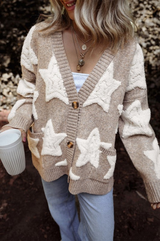 Star Sherpa Textured Buttoned Sweater Cardigan Shop Style & More | Fresh Looks, Everyday Deals & Free Shipping