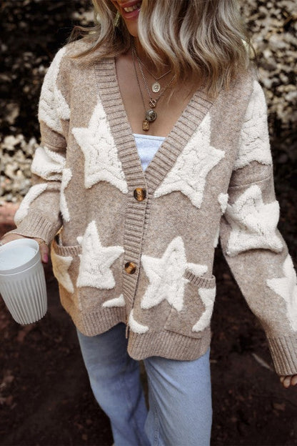 Star Sherpa Textured Buttoned Sweater Cardigan Shop Style & More | Fresh Looks, Everyday Deals & Free Shipping