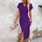 Split V-Neck Bodycon Dress – Slim Fit Short Sleeve Slit Dress FitiqueFit