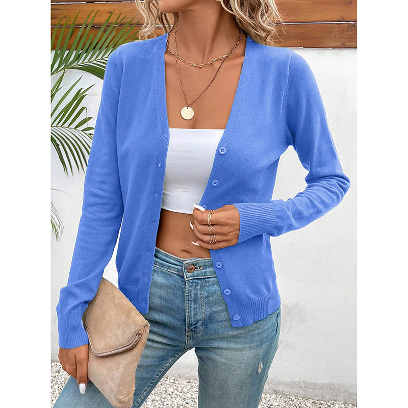 Women’s V‑Neck Button‑Down Cardigan Knit Sweater FitiqueFit