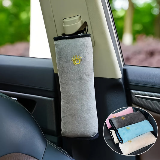 Soft Auto Seat Strap Headrest Neck Support - Car Seat Belt Pillow, Shoulder Pads, Safety Belt Protector Cushion, Comfortable Fabric Material for Enhanced Comfort and Safety, Car Comfort Accessory | Sun Design Pillow | Durable NovaCart