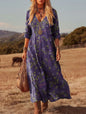 Women's Retro Chic 3D Print V-Neck Long-Sleeve A-Line Dress FitiqueFit