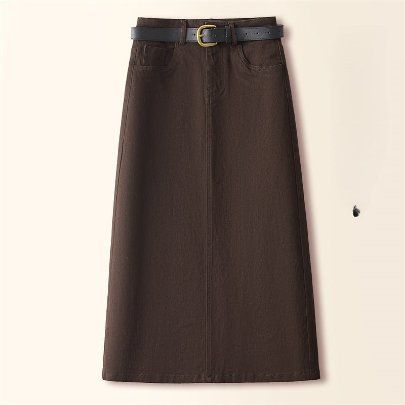 Brown A- Line Straight Skirt Retro Slit Hip Skirt Grayceful LLC