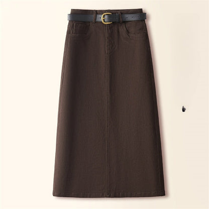Brown A- Line Straight Skirt Retro Slit Hip Skirt Grayceful LLC