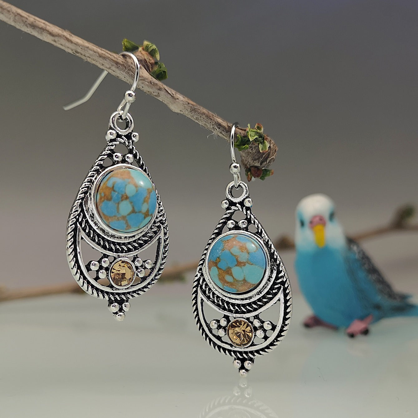 [Vintage Boho Earrings] Green Aventurine Vintage Boho Dangling Earrings | Alloy, English Style, Stainless Steel Ear Needle, for Daily Wear, Office, Street, Party, Vacation, Gift NovaCart