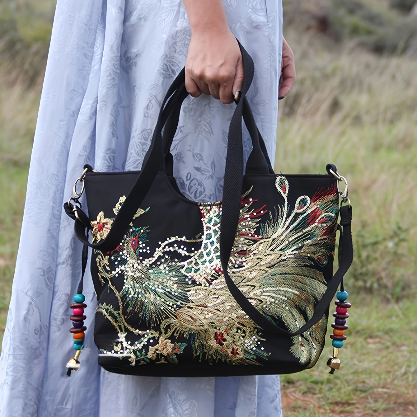 Wo 'S Embroidered Satchel Bag, Fashion Double Handle Purse, Retro Style Handbag with Removable Strap NovaCart