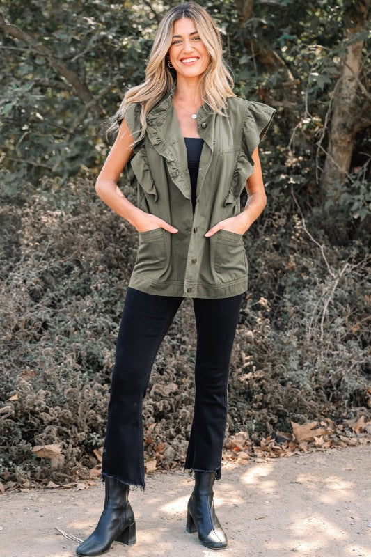 Denim Patchwork Ruffle Sleeve Jacket Vest See size chart under “more details” The Fashion Celestial
