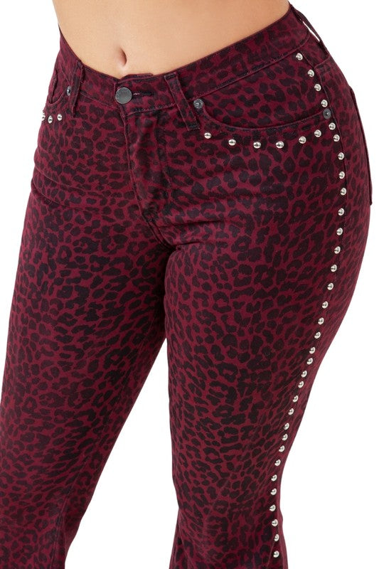 Leopard Studded Bell Bottom Pant Kacee Lillie Boutique