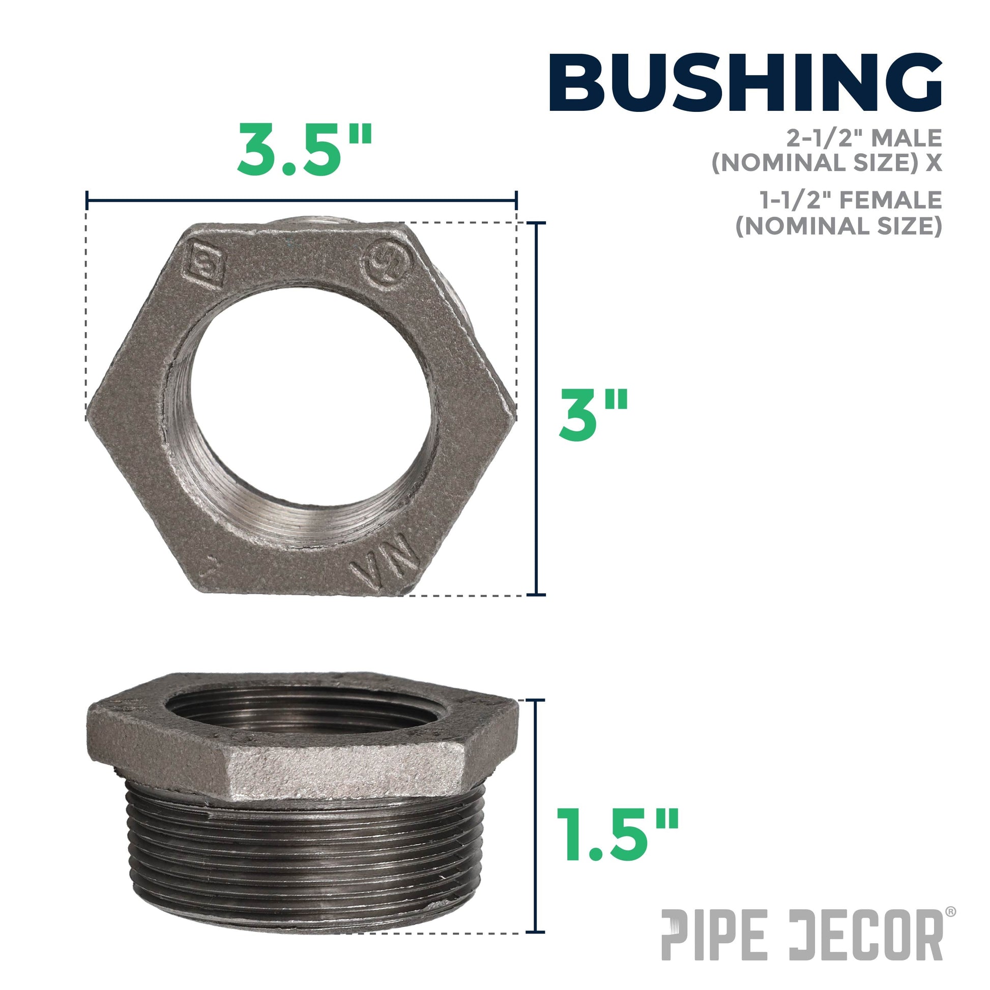 2 1/2 in. x 1 1/2 in. Black Bushing PIPE DECOR