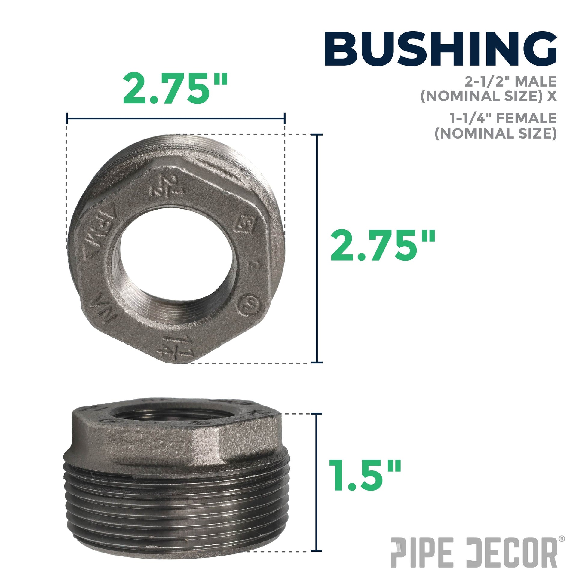 2 1/2 in. x 1 1/4 in. Black Bushing PIPE DECOR