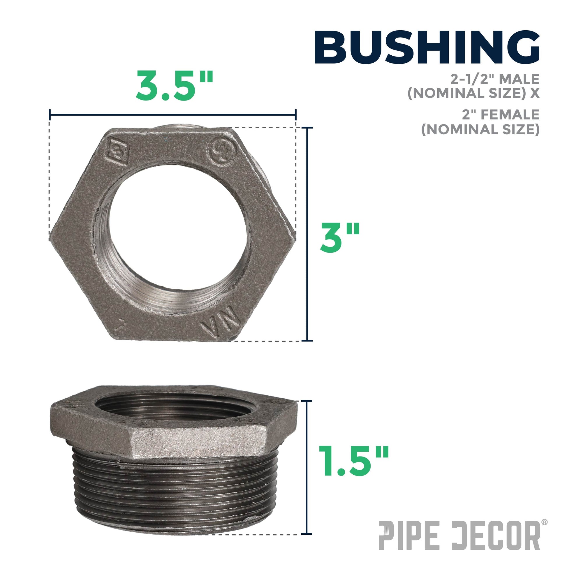 2 1/2 in. x 2 in. Black Bushing PIPE DECOR