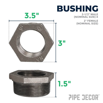 2 1/2 in. x 2 in. Black Bushing PIPE DECOR