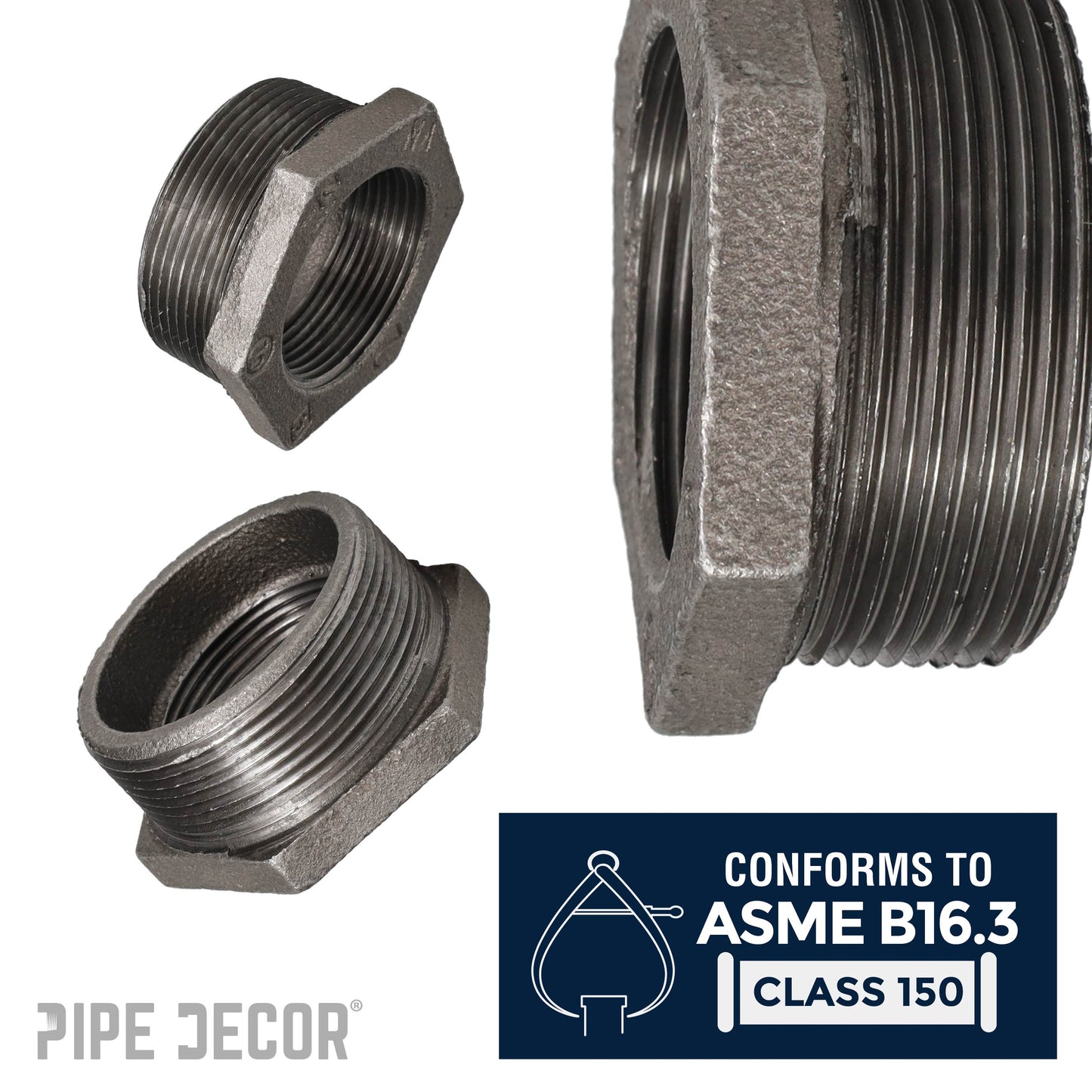 2 1/2 in. x 2 in. Black Bushing PIPE DECOR