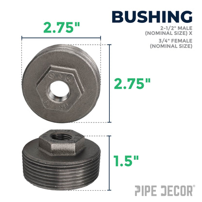 2 1/2 in. x 3/4 in. Black Bushing PIPE DECOR
