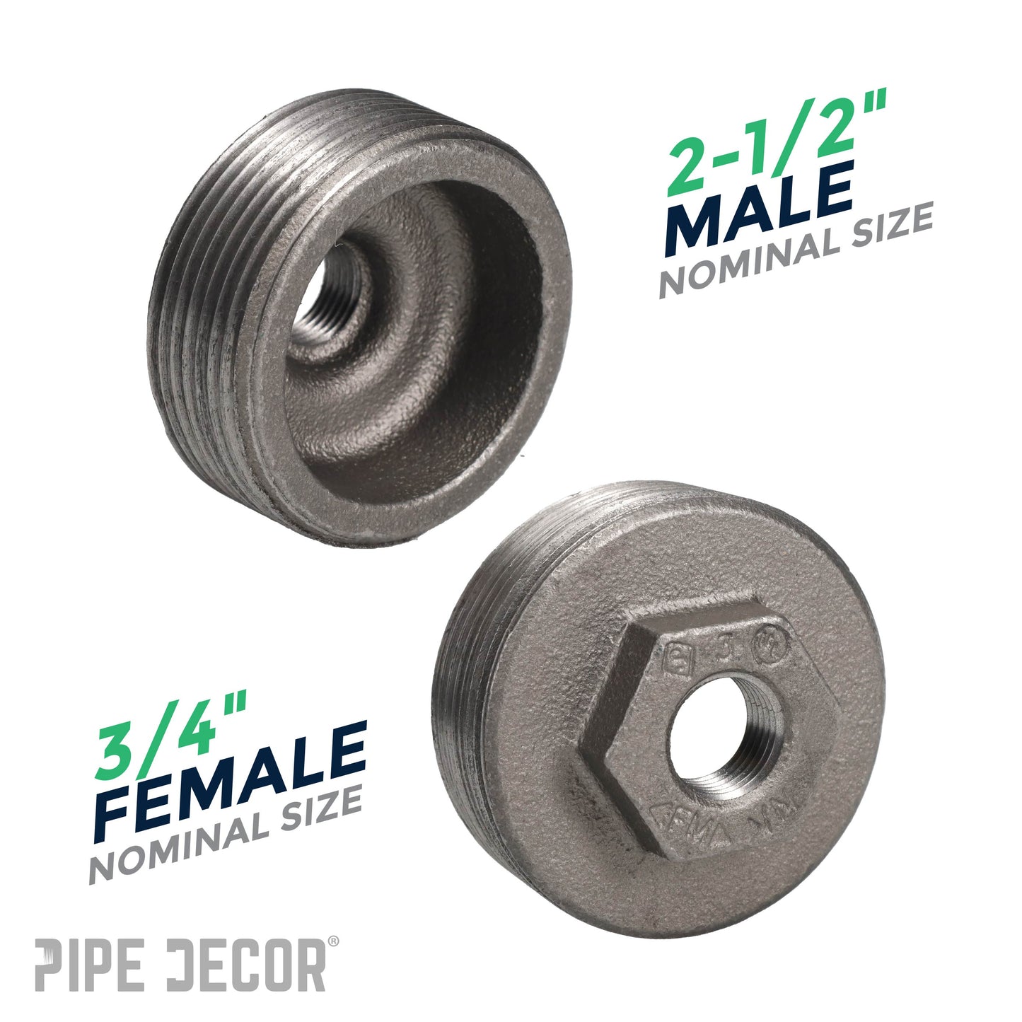 2 1/2 in. x 3/4 in. Black Bushing PIPE DECOR