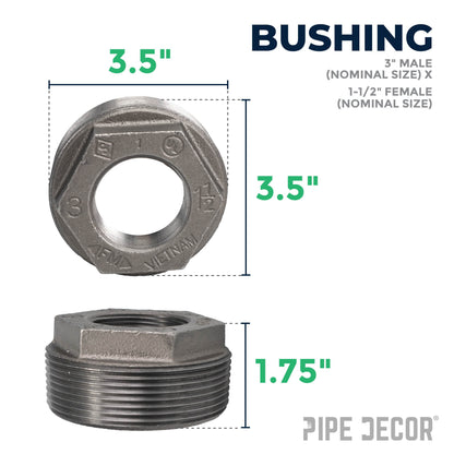 3 in. x 1 1/2 in. Black Bushing PIPE DECOR