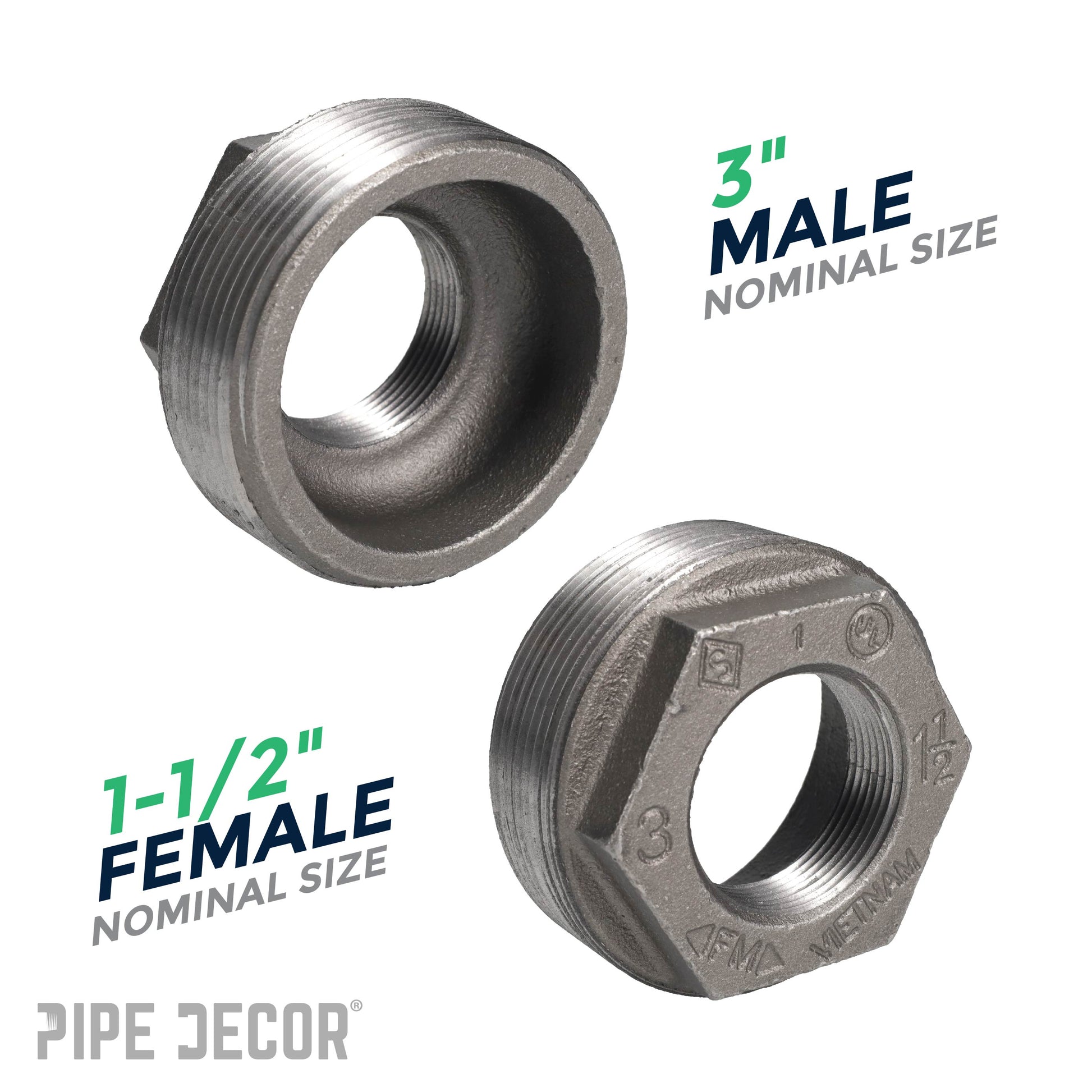 3 in. x 1 1/2 in. Black Bushing PIPE DECOR