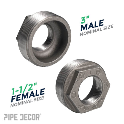 3 in. x 1 1/2 in. Black Bushing PIPE DECOR