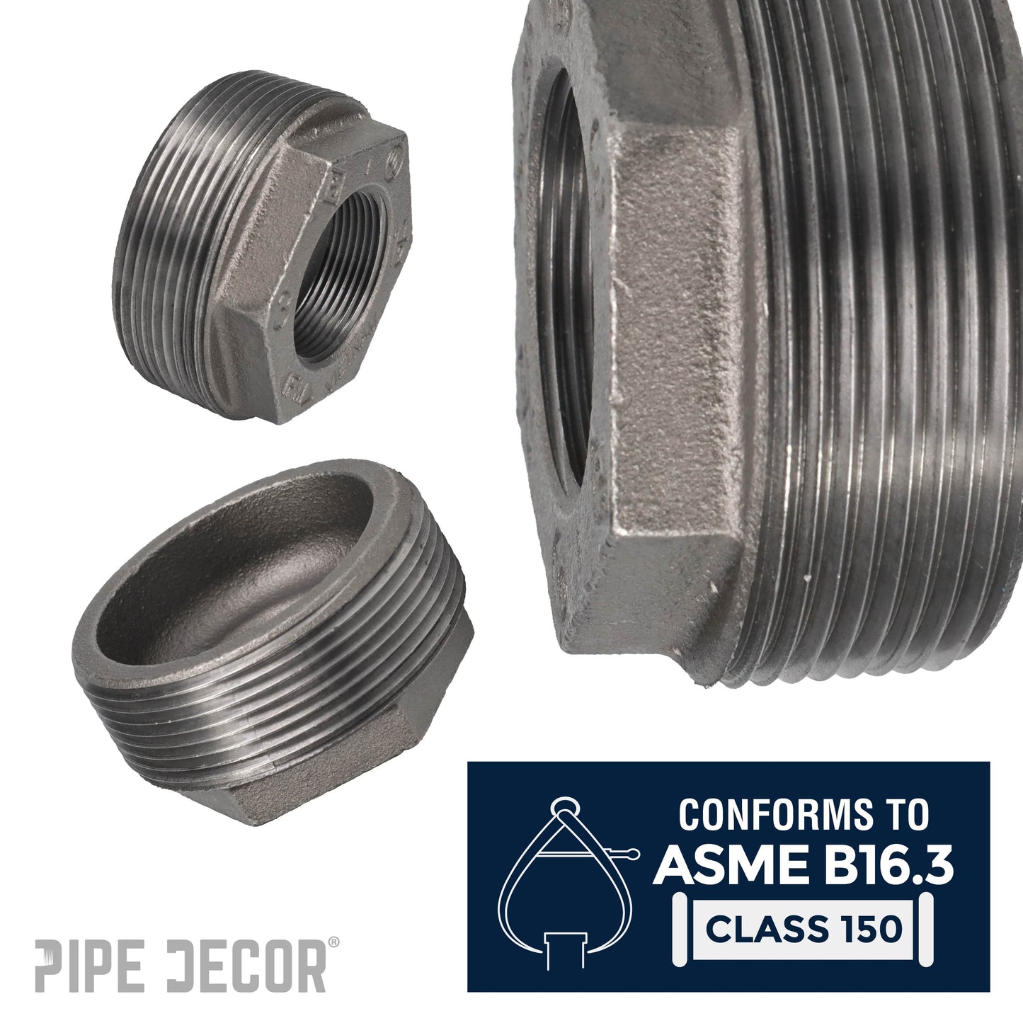 3 in. x 1 1/2 in. Black Bushing PIPE DECOR