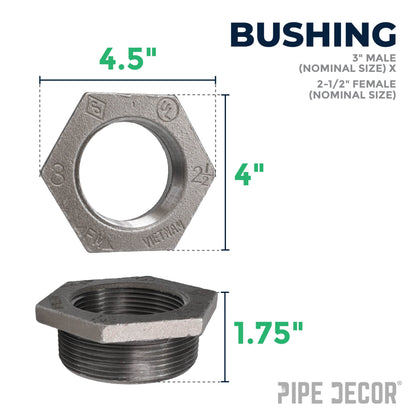 3 in. x 2 1/2 in. Black Bushing PIPE DECOR