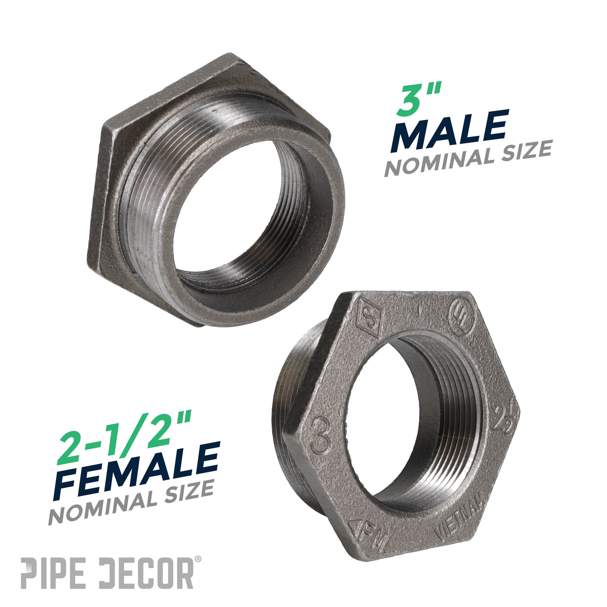 3 in. x 2 1/2 in. Black Bushing PIPE DECOR