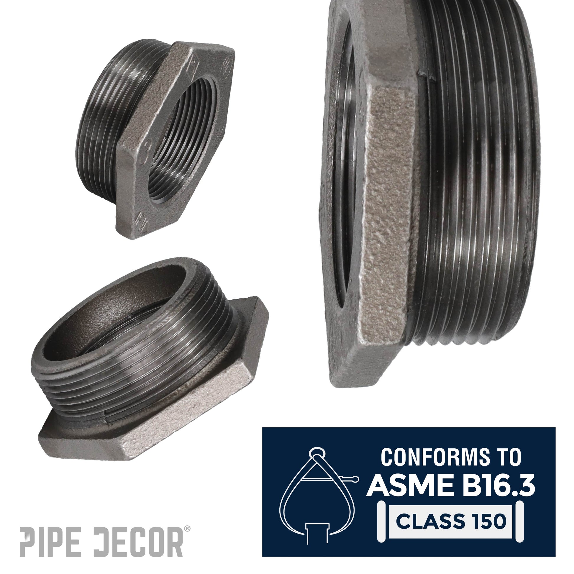 3 in. x 2 1/2 in. Black Bushing PIPE DECOR