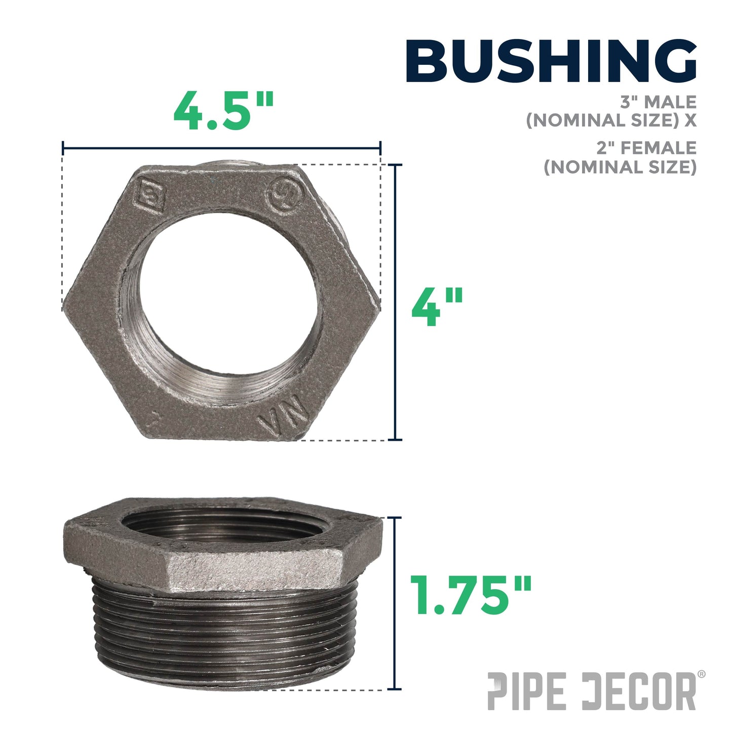 3 in. x 2 in. Black Bushing PIPE DECOR