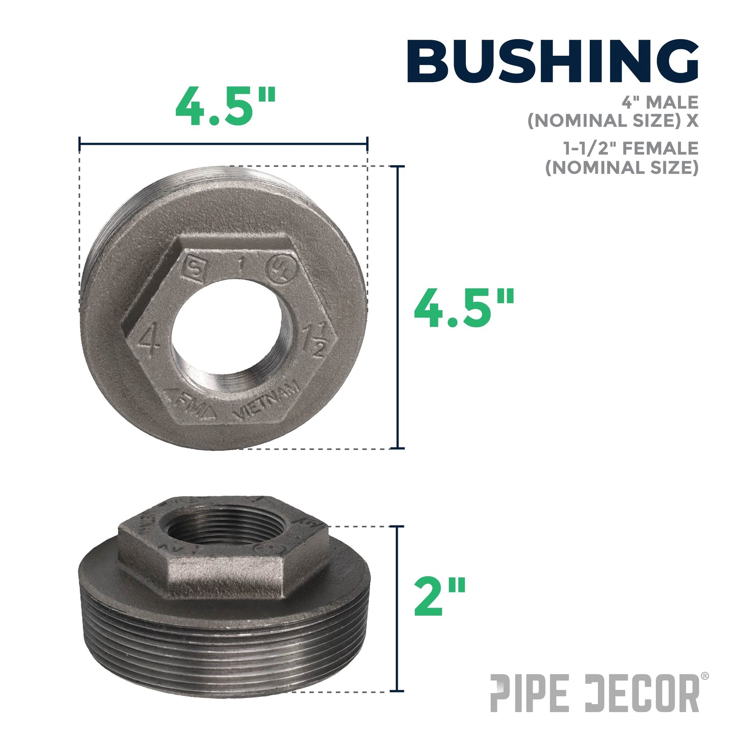 4 in. x 1 1/2 in. Black Bushing PIPE DECOR