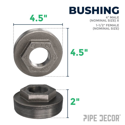 4 in. x 1 1/2 in. Black Bushing PIPE DECOR