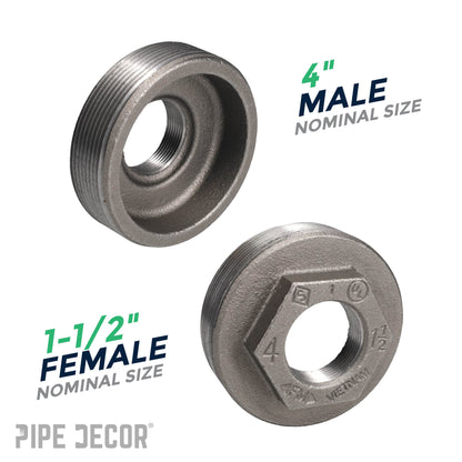 4 in. x 1 1/2 in. Black Bushing PIPE DECOR