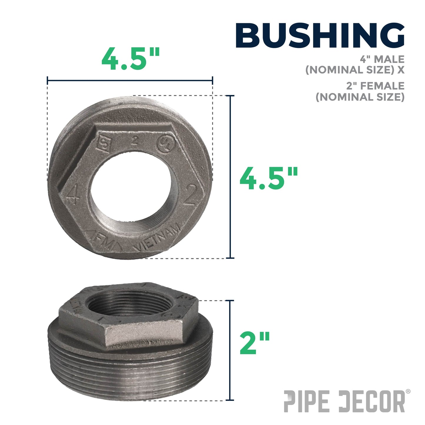 4 in. x 2 in. Black Bushing PIPE DECOR