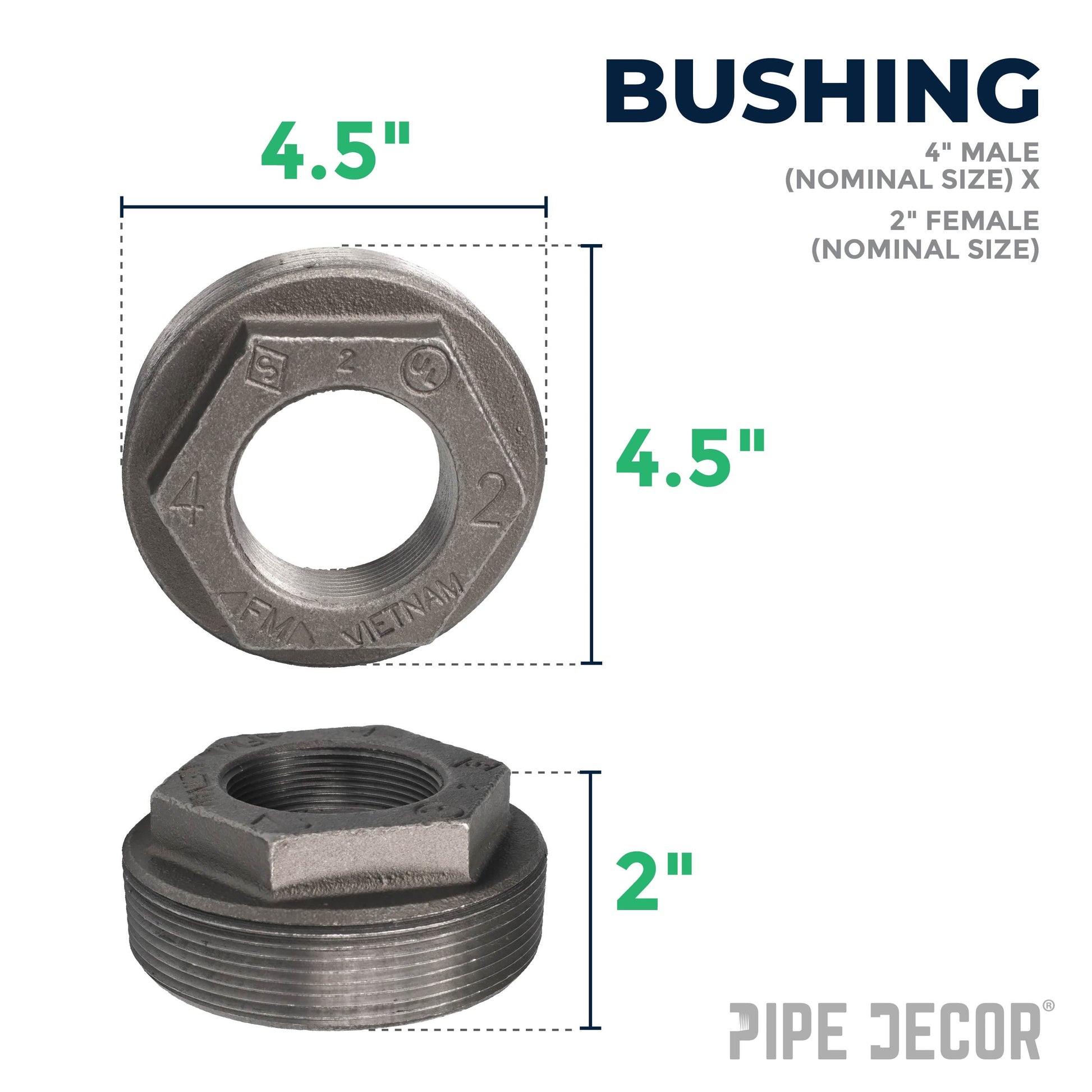 4 in. x 2 in. Black Bushing PIPE DECOR